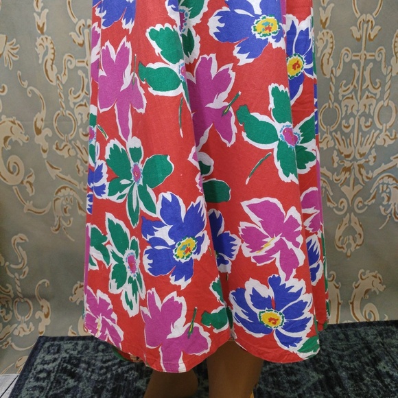 Vintage Floral Midi Full Swing Skirt Size S Colorful Retro Red Green - Picture 6 of 8